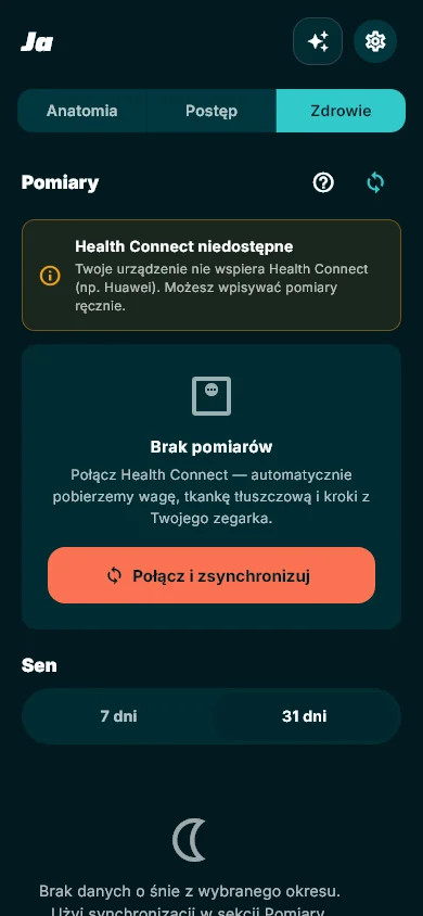 Zakładka zdrowia — dane przykładowe